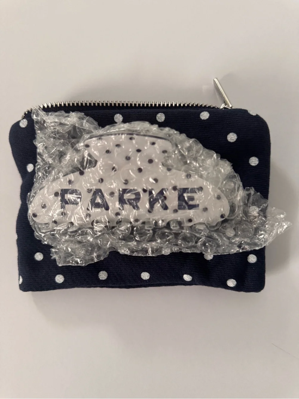 NEW Parke Claw Clip White & Navy Polka Dot